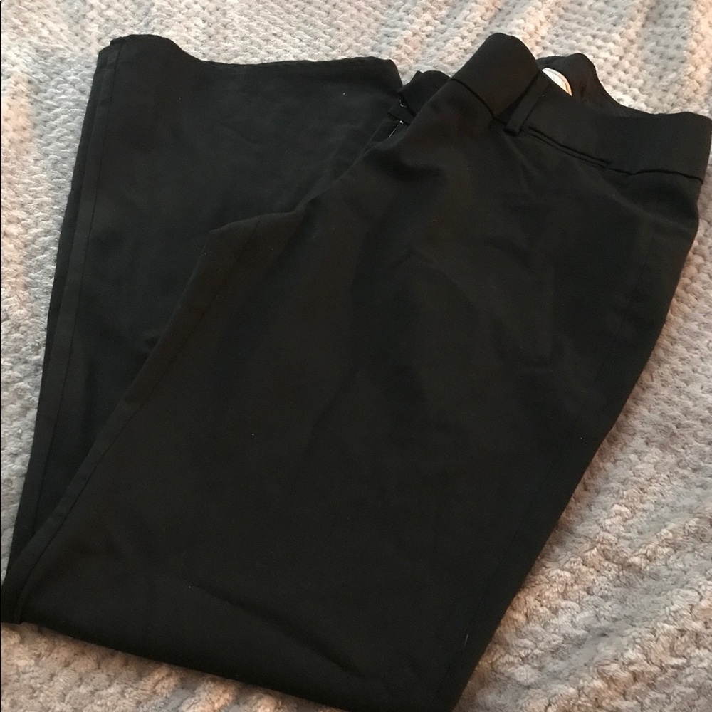 Ann Taylor Loft. Black slacks. Wide bottoms.